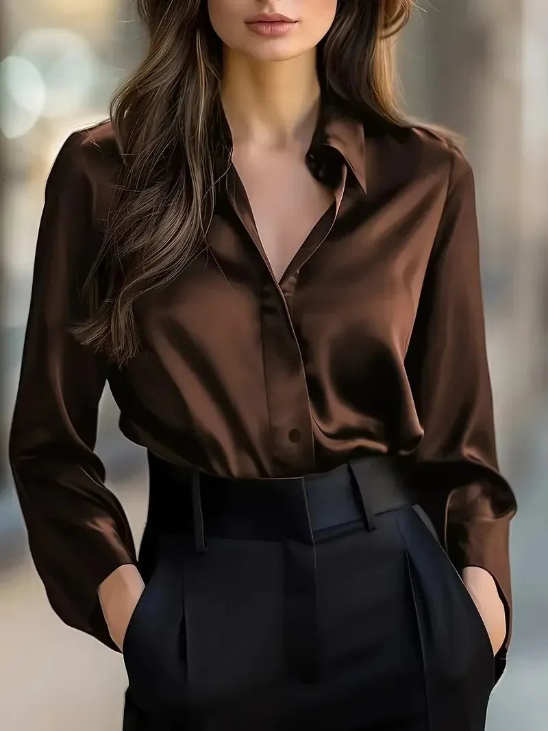 Mt Poconos Lapel Button Elegant Fashion Office Basic Blouses
