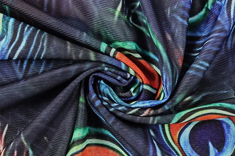 Canada Feathers Print Turtleneck Long Sleeve Hips Wrapped Long Dress