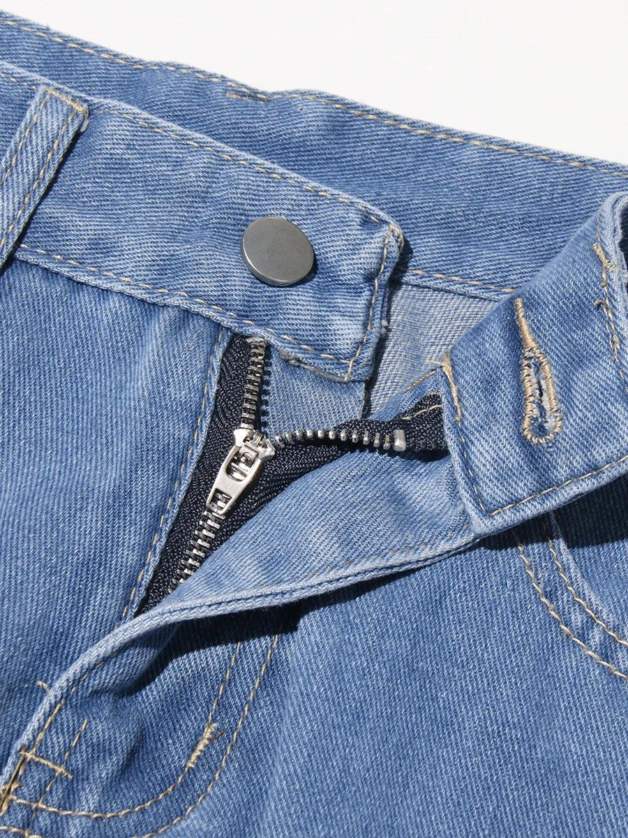 Old Bridge Solid Slimming Hollow Out Denim High Waist Spliced Button Jeans