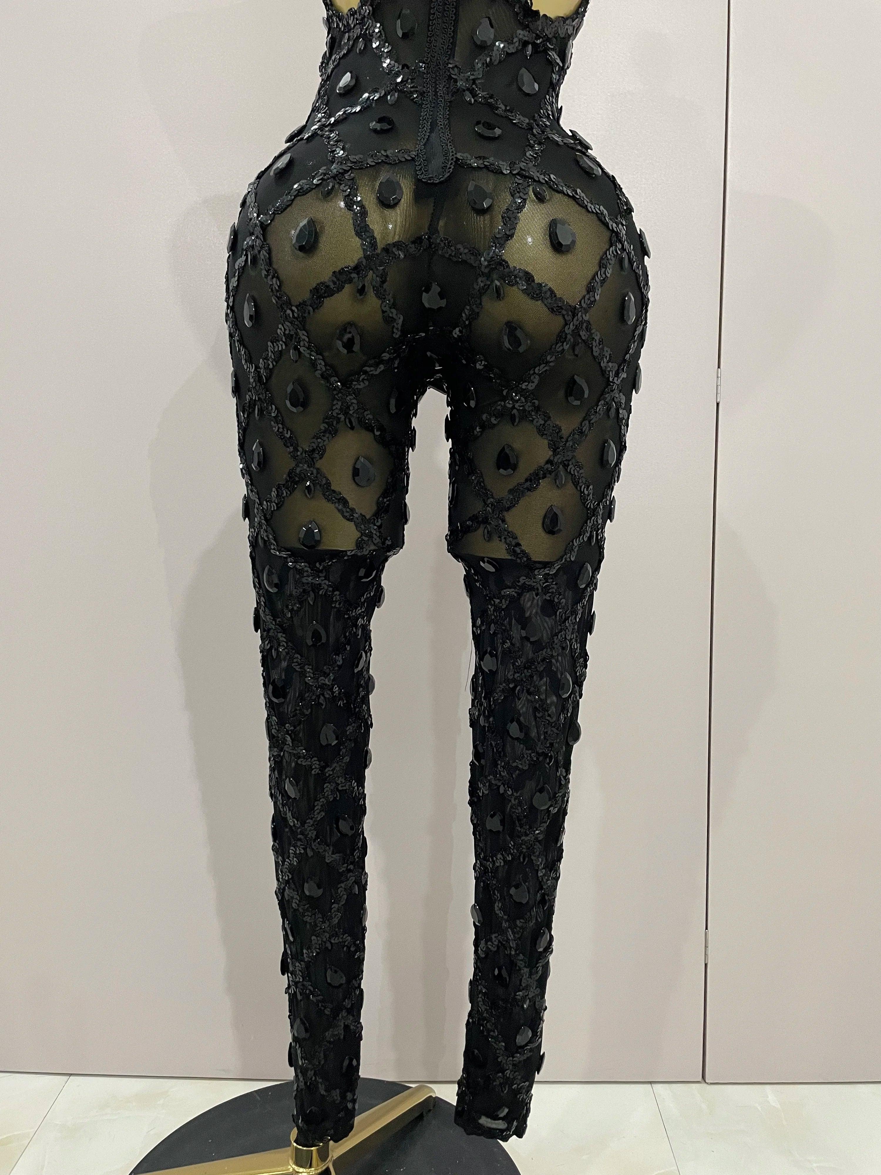 Scranton Sparkly Black Diamond Mesh See THhrough Jumpsuit