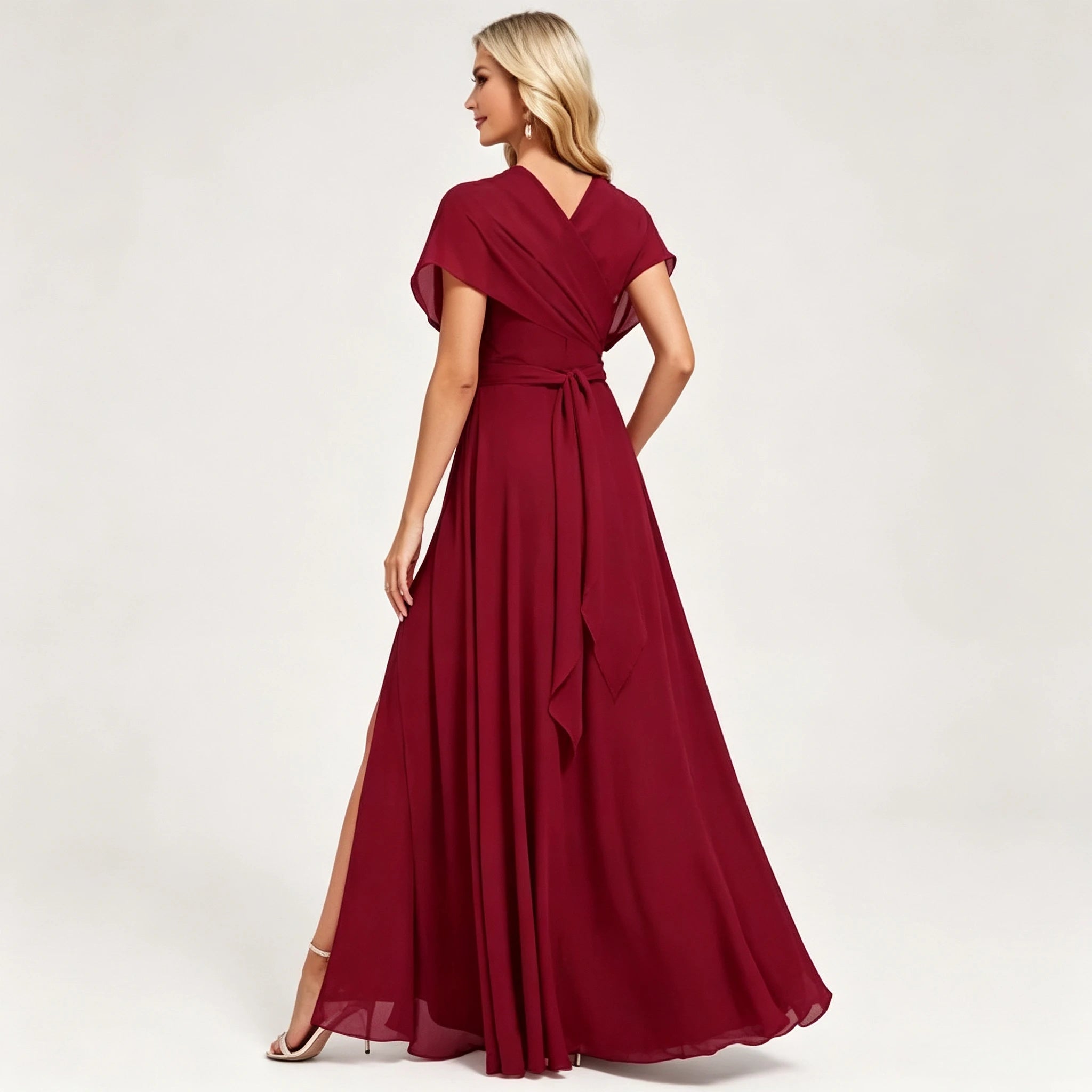 Montclair Multi Wrap Convertible Chiffon Long Bridesmaid Gown Front Split Dress