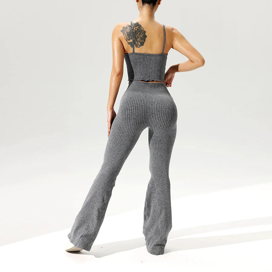 Gabriela Seamless Flared Pants Ribbed Two Piece Sets