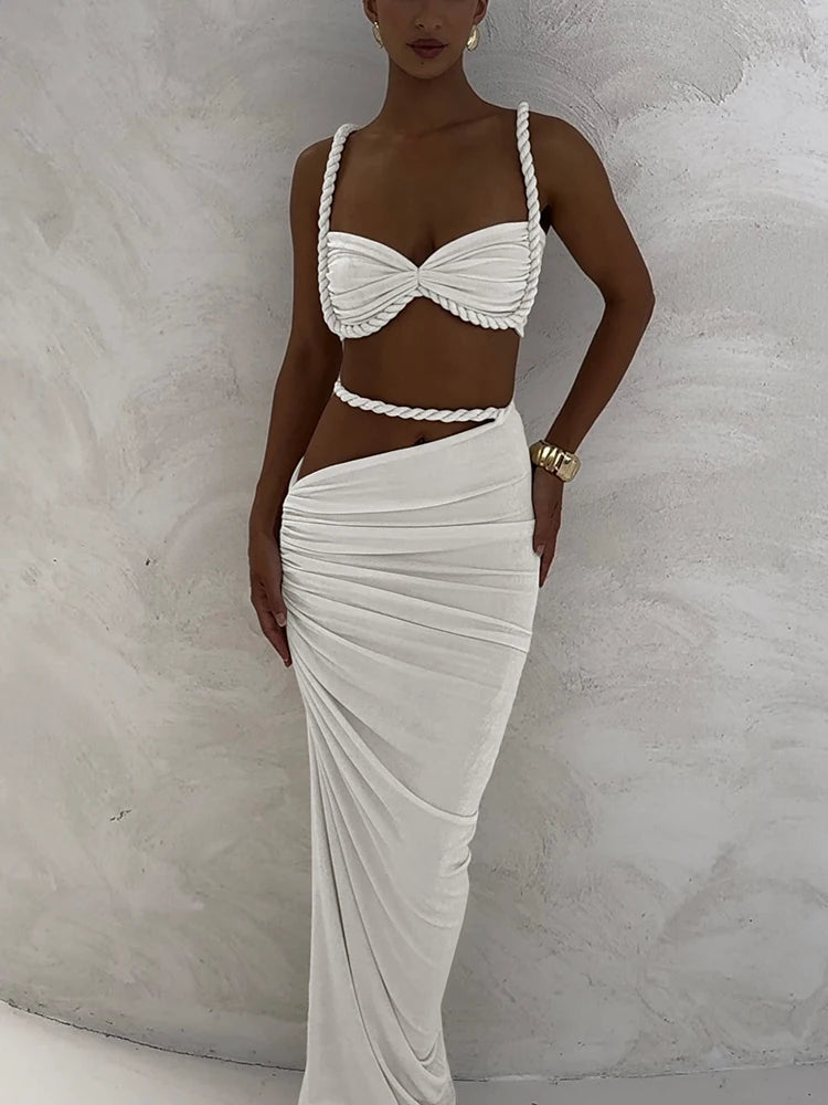 Flor Sexy Outfits Pleated High Waist Two Piece Sets