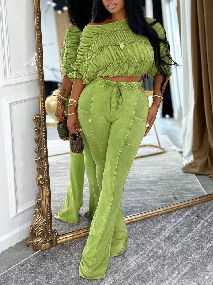 Judith Diagonal Neck Batwing Sleeve Short Two Piece Sets