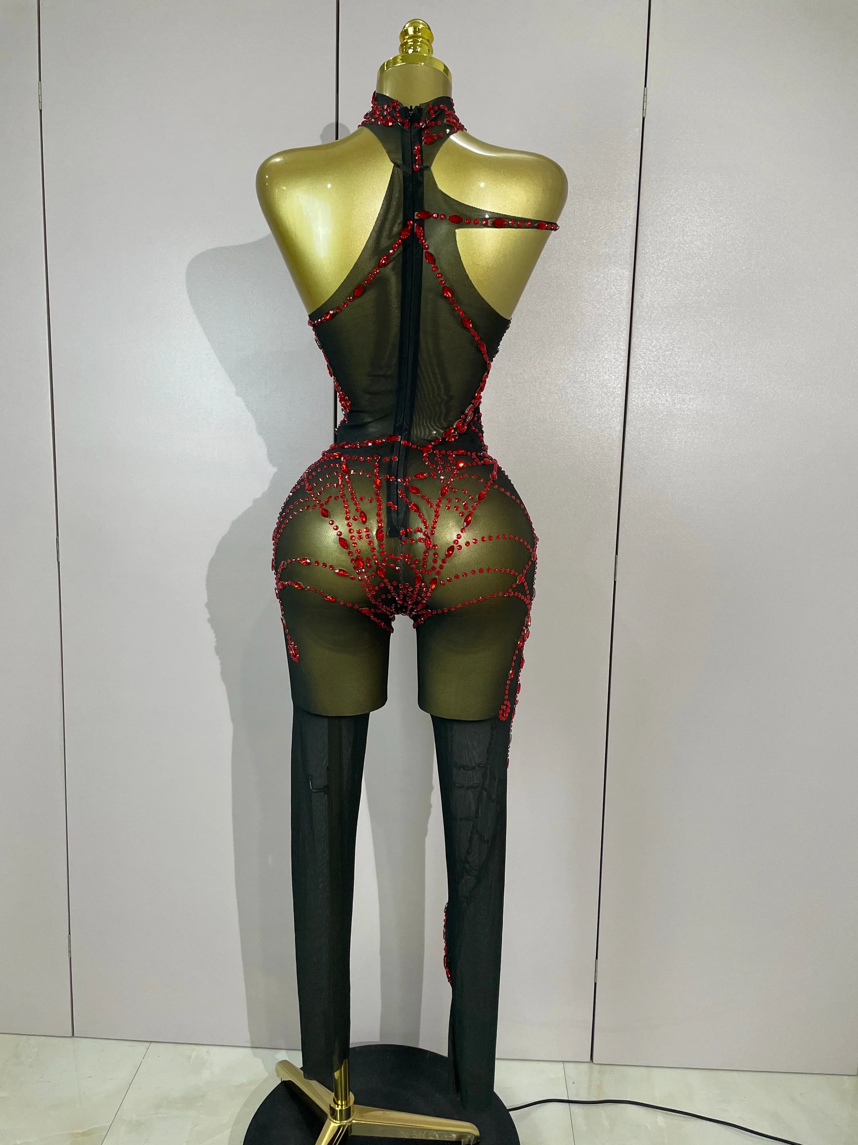 Hamburg Sparkly Diamonds Sexy Mesh Nightclub Clothing Drag Queen Jumpsuit