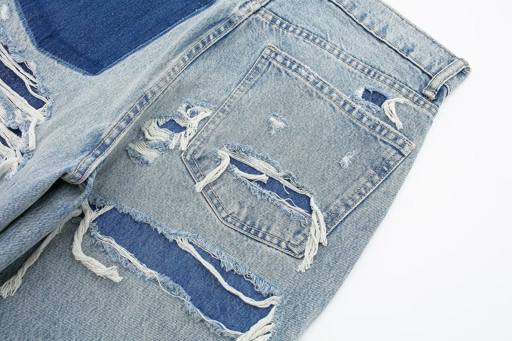 Jeans For Women 2024 Denim Solid Loose Zipper Fly Female Hole Trouser
