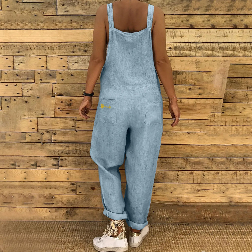 Women Plus Size Overalls Jumpsuits Casual Solid Loose Dungarees Retro Fashion