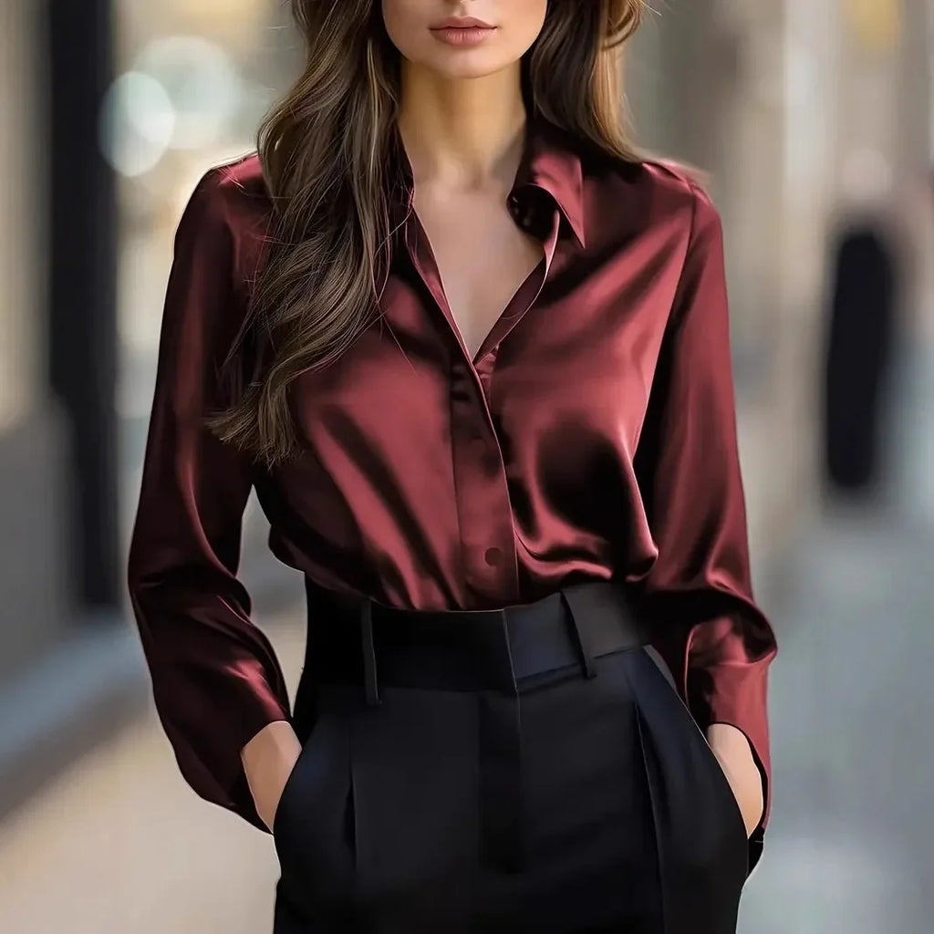 Mt Poconos Lapel Button Elegant Fashion Office Basic Blouses
