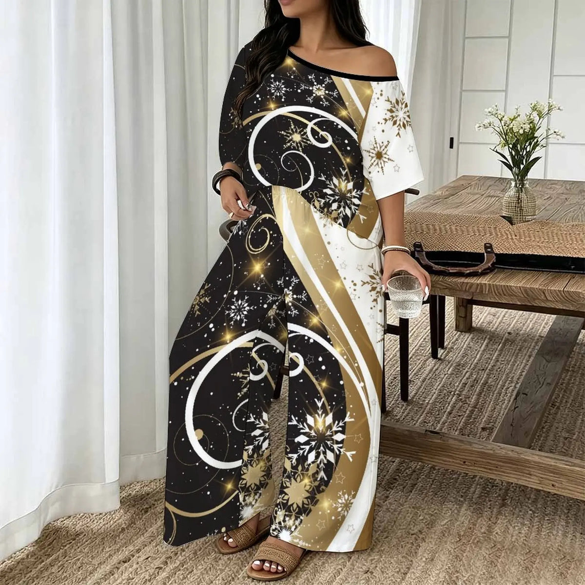 Vietnam Plus Size Printed Two Piece Set Street Retro Look