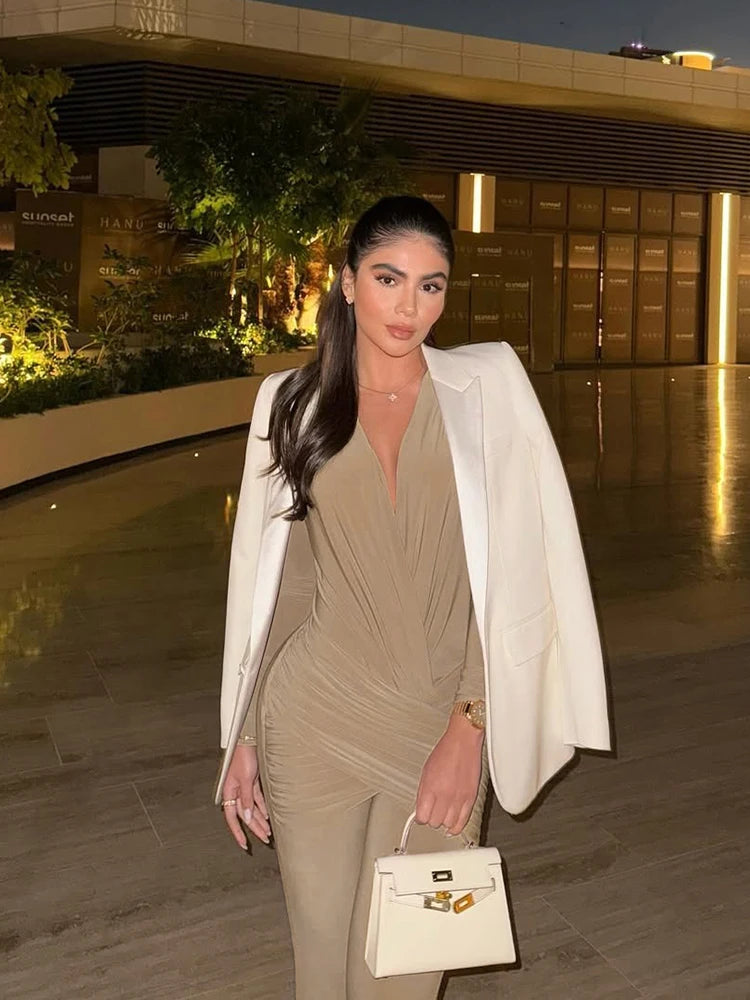 Rochester Puss Cross Ruched Patchwork Deep v-Neck Elegant Jumpsuit