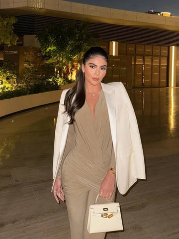 Rochester Puss Cross Ruched Patchwork Deep v-Neck Elegant Jumpsuit