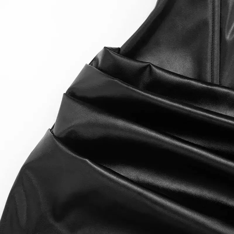 Ronkonkoma PU Pleated Sleeveless Strapless Pleated Party Dress