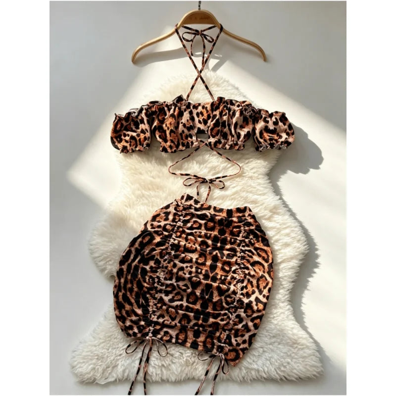 Ana Leopard Print Suits Sexy Off the Shoulder Two Piece Sets