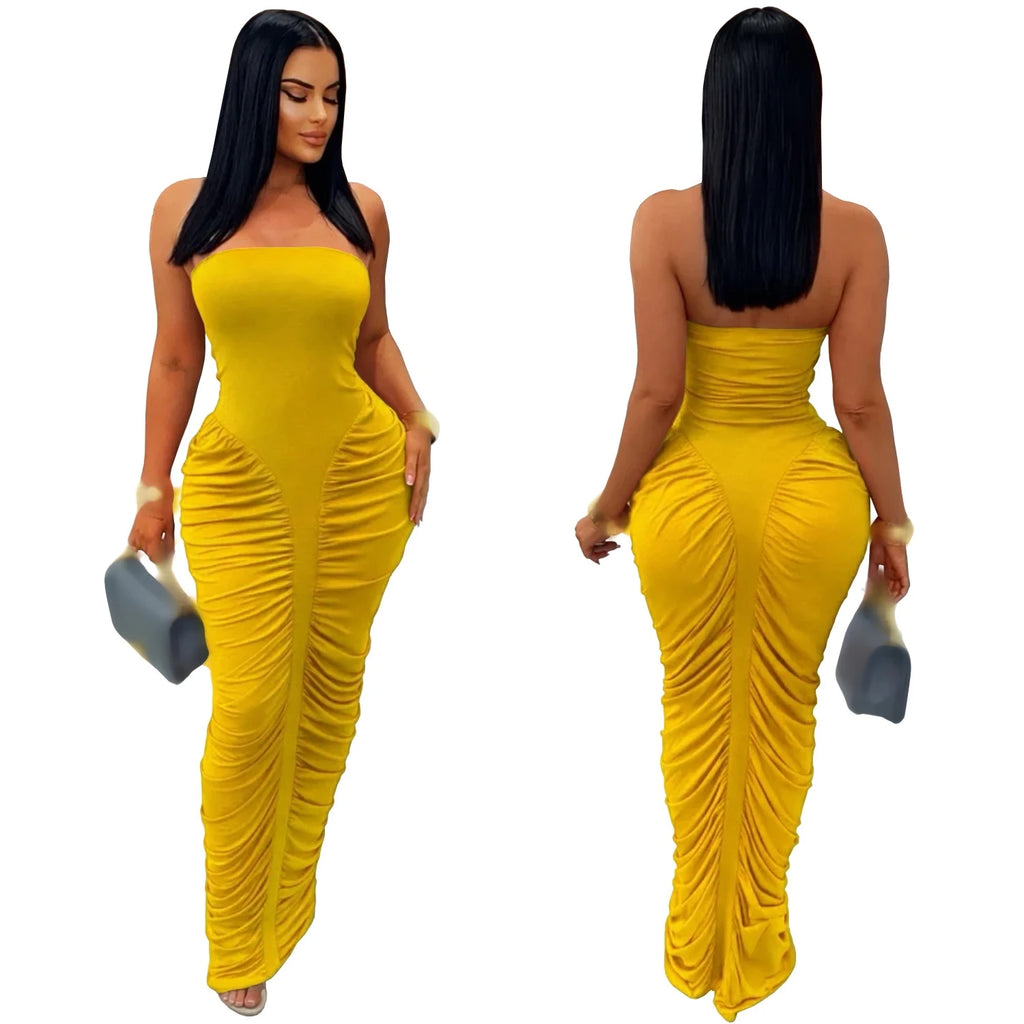 Simbabue Casual Party Elegant Long Ruched Dress