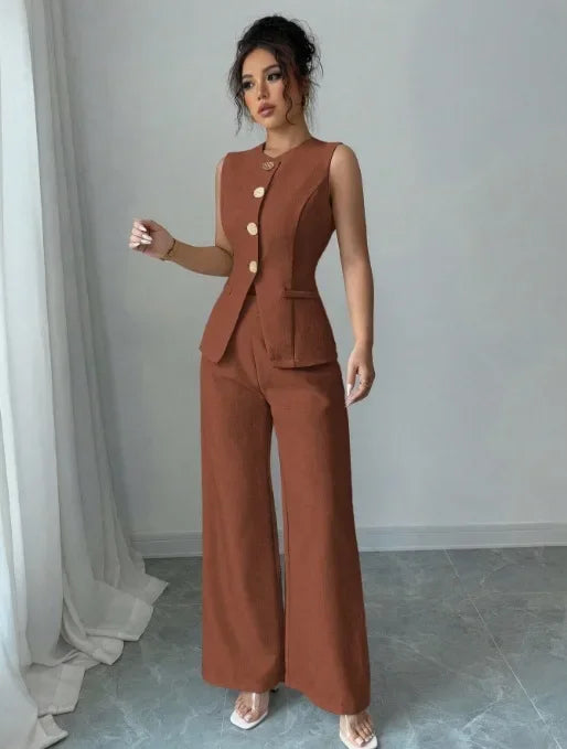 Mariana Casual Solid Color Round Neck Two-piece Set