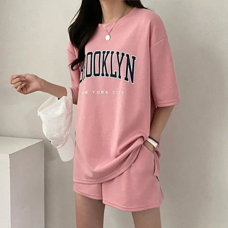 Greicy Tracksuits Female Summer Casual Two Piece Sets