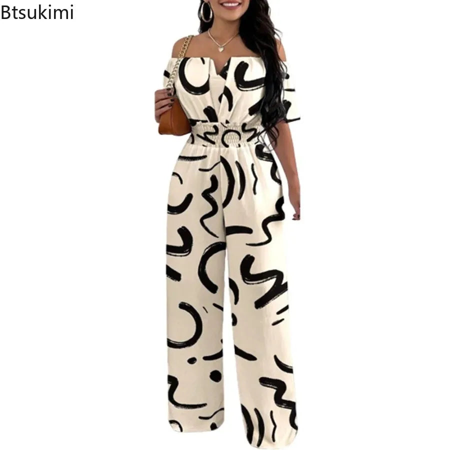 Jumpsuits for Women Summer Fashion Off Shoulder Casual Sleeve Wide Leg&nbsp; Sexy Slim Ladies