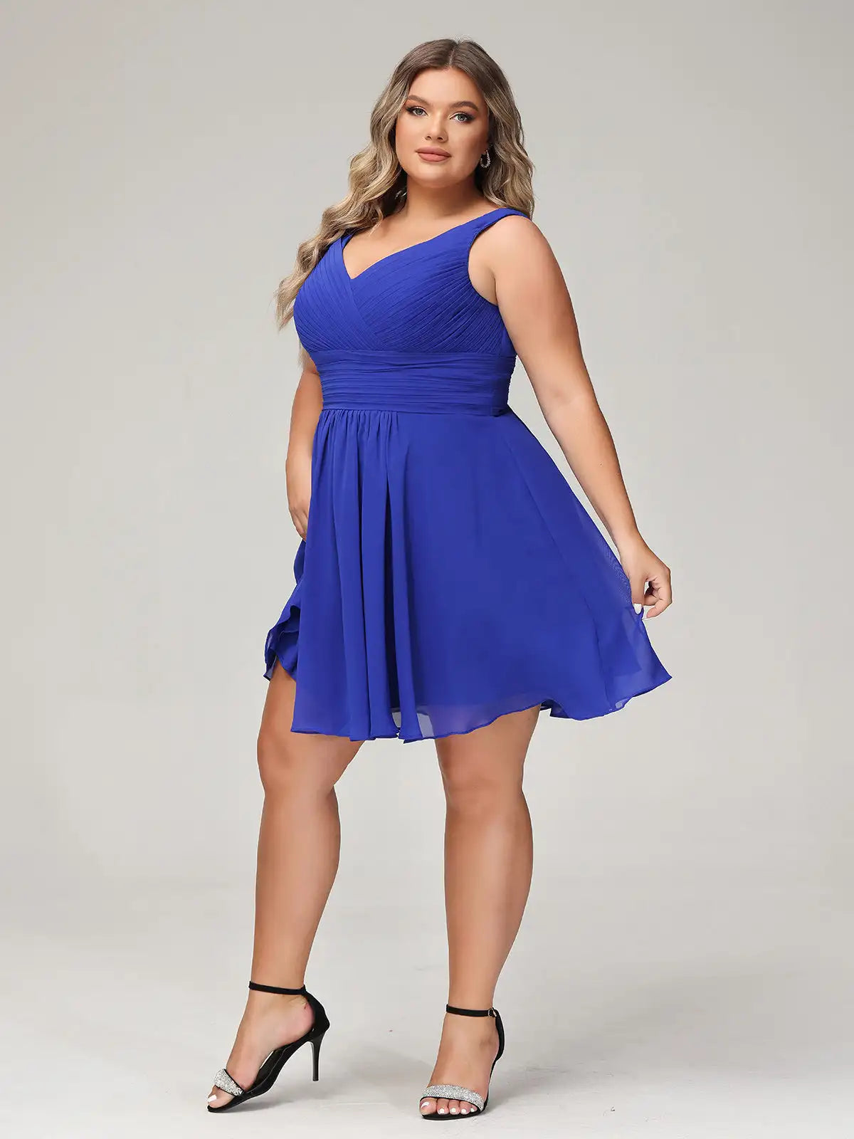 Clifton Plus Size Women Royal Blue A Line V neck Chiffon Dress