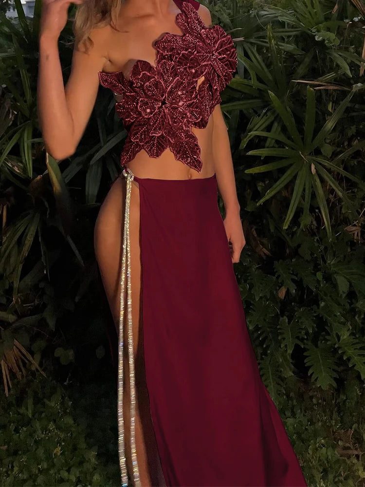 Ursula Weird Puss Sequin Flowers Two Piece Sets