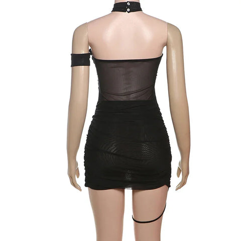 Sheepshead Bay See Through Sexy Cross Bandage Bodycon Dress