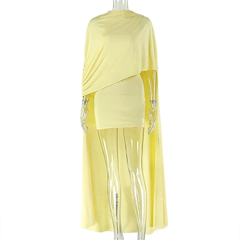 Union Village Patchwork Cloak O Neck Fashion Stretch Sexy Elegant Skinny Dress