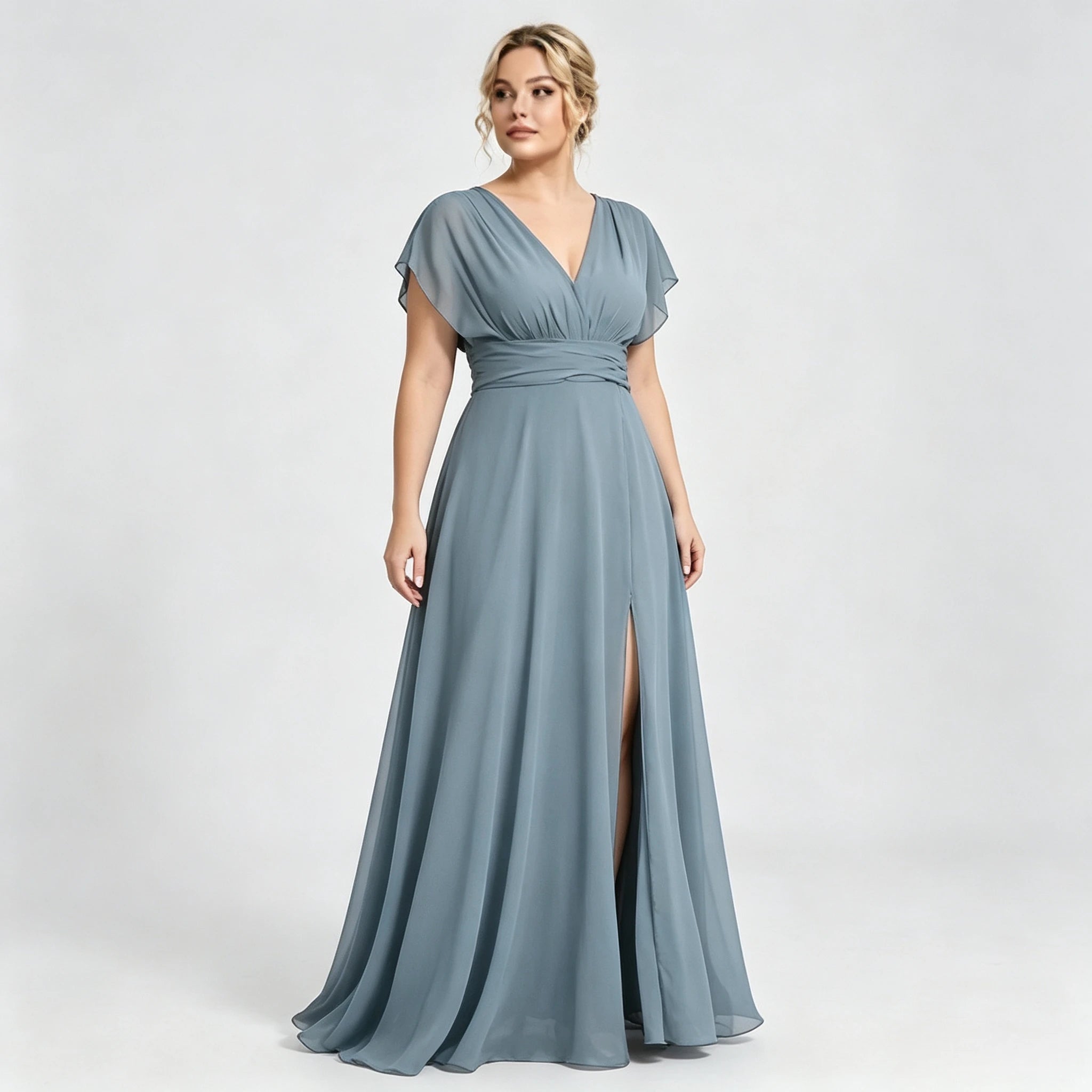 Montclair Multi Wrap Convertible Chiffon Long Bridesmaid Gown Front Split Dress