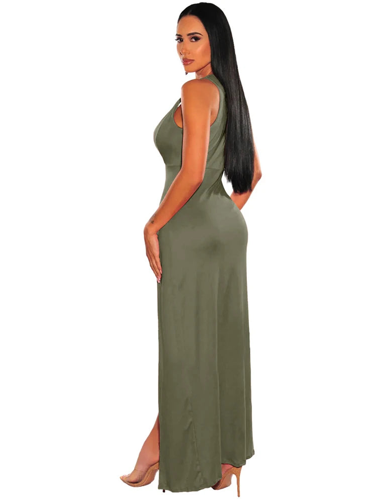 Byram Sexy Deep V Neck High Split Bodycon Cocktail Party Maxi Dress