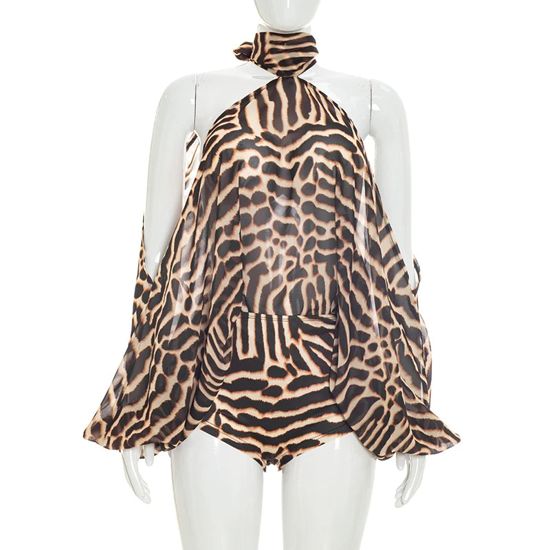 Thalia Sexy Halter Leopard Print Two Piece Sets