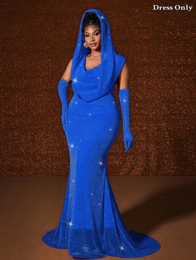 Plus Size Waistband Hot Gold Fish Tail Swing Long Solid Colour Fishtail Slim Dress