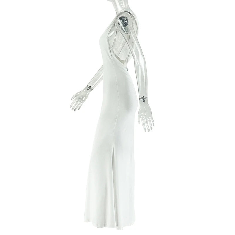 Pound Ridge Solid Diagonal Collar Sleeveless Open Back Bodycon Hollow Dress