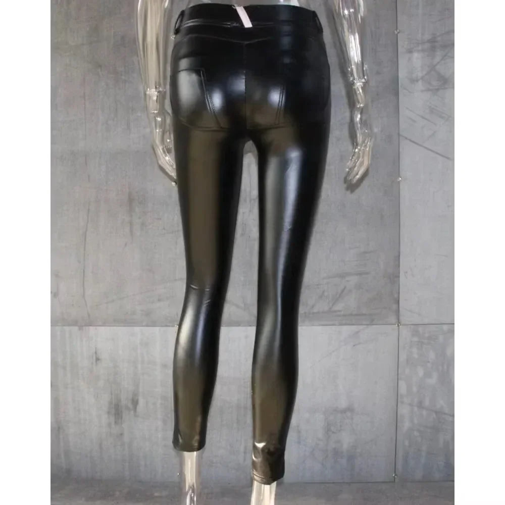 Oak Ridge Sporty Pu Leather Sexy Shirring Hip Lifting Tight Leggings