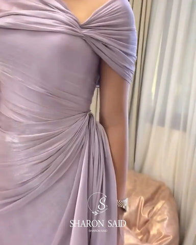 Mountainside Elegant One Shoulder Evening with Draped Cape Arabic Dress