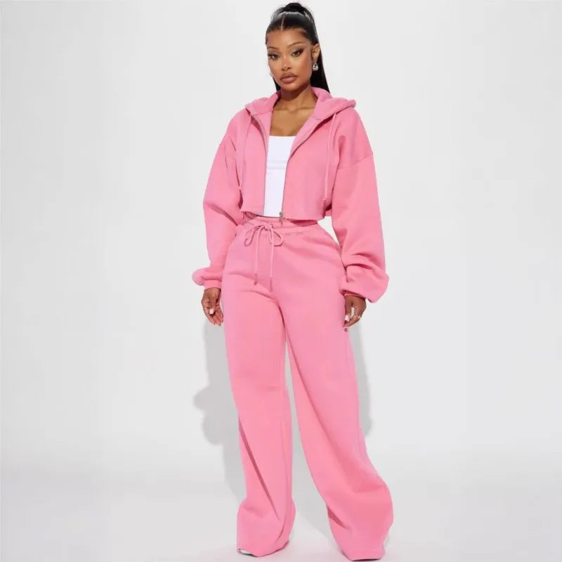 Rosita Zip-up Cropped and Long Pants Two Piece Sets