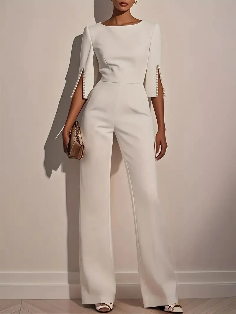 2025 Autumn New Solid Color Fashionable and Elegant Beaded Decorative Slim Jumpsuit for Women