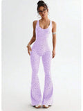 Reading Leopard Sportwear Sleeveless Backless Flare Jumpsuits