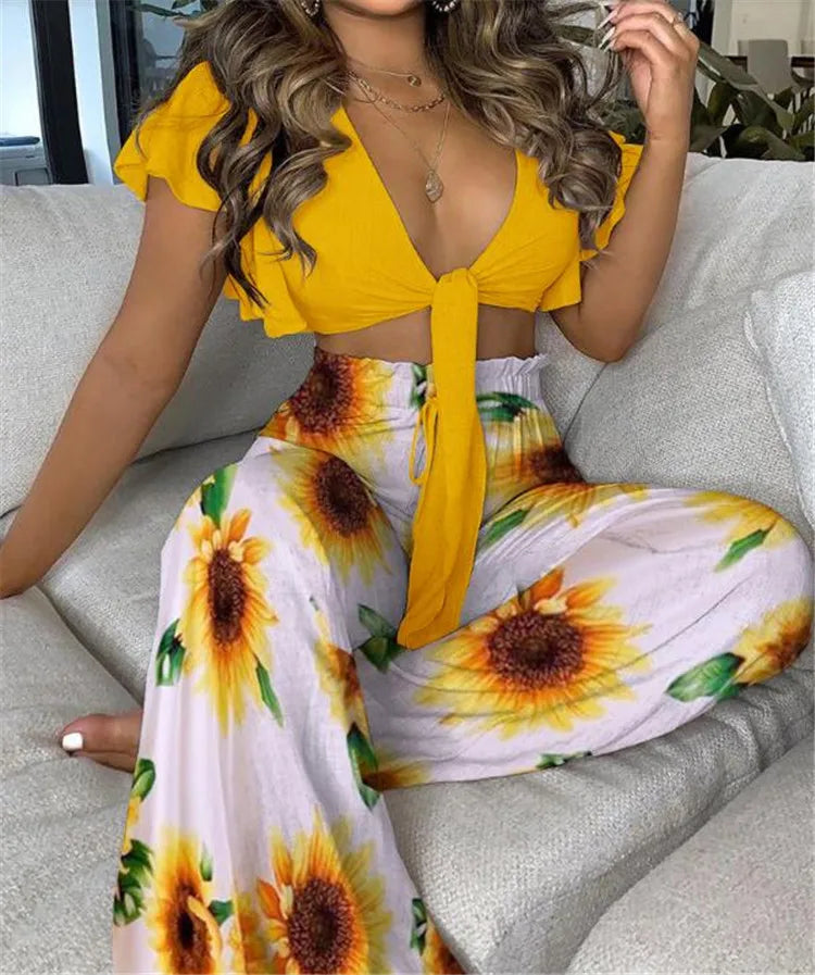 Hilda Belted Low Long Thouser Casual Two Piece Sets