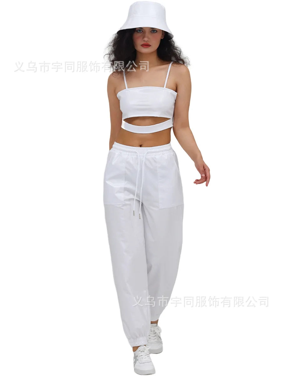 Turik Glossy Elastic Waist Drawstring Performance Trousers Pants