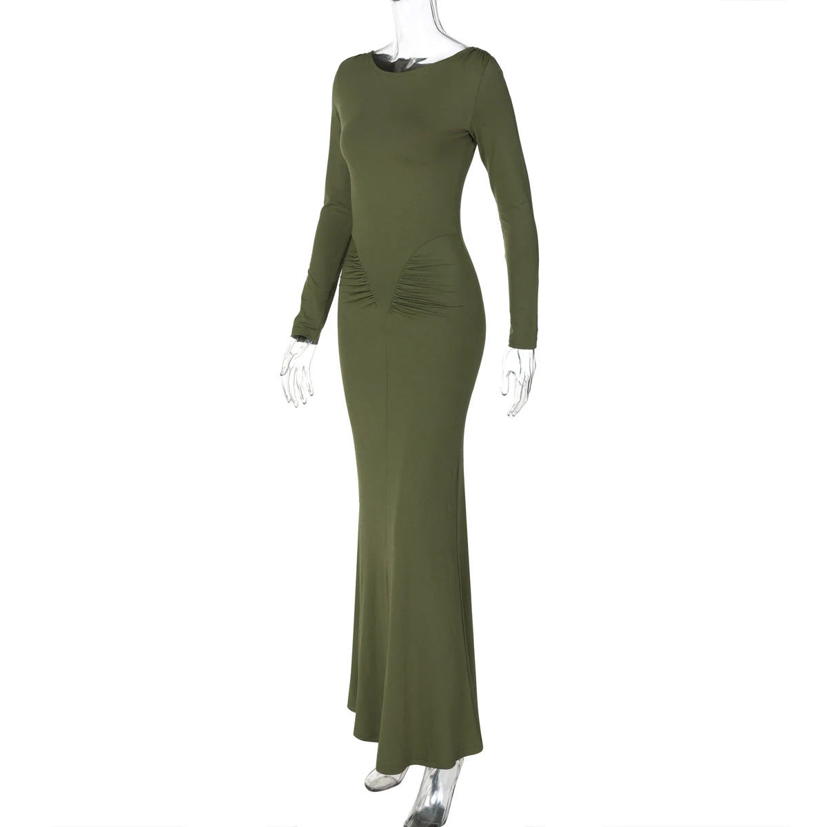 Shore Beach Solid Long Sleeve Draped Sexy Bodycon Maxi Party Dress
