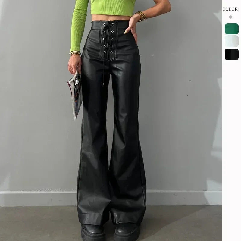 Hopatcong Sexy High Waist Trousers Flared Leather Pants