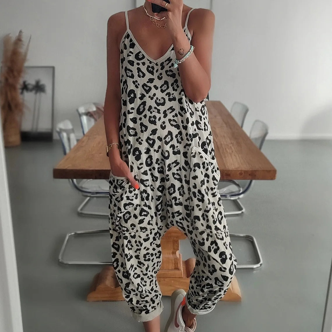 Suspender Jumpsuit Women's 2025 Summer New Leopard Print Loose Casual Suspender Jumpsuit Pantalon Pour Femme Sexy Outfits