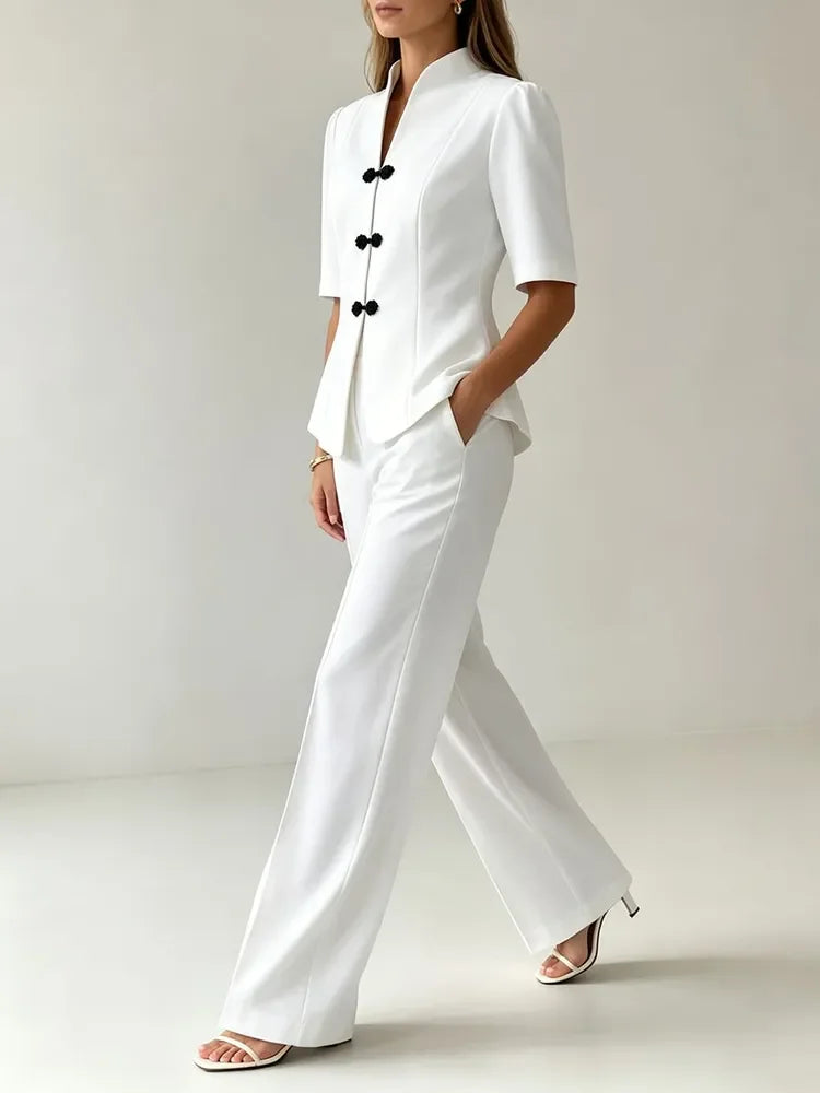 Arashi Elegant Short Sleeve Office Lady Two Piece Sets