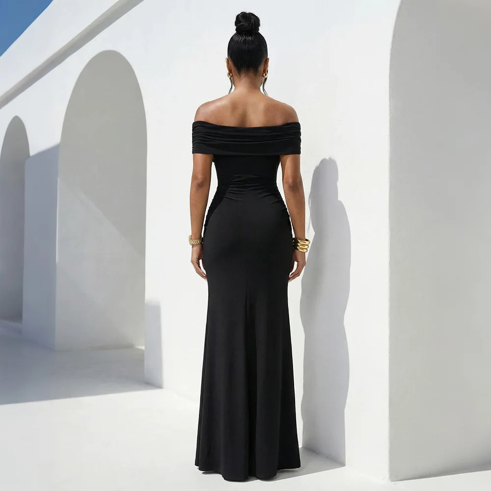La Cuava Slash Neck Ribbon Elegant Sleeves Long Sexy Maxi Dress