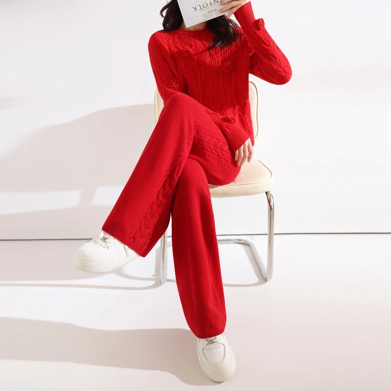 Mila Crochet Thick Knitted Straight Two-Piece Sets