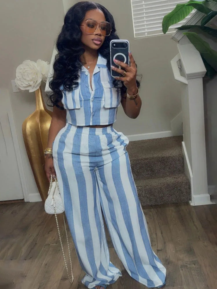 Dahiana Outfits Turn-down Collar Two Piece Sets