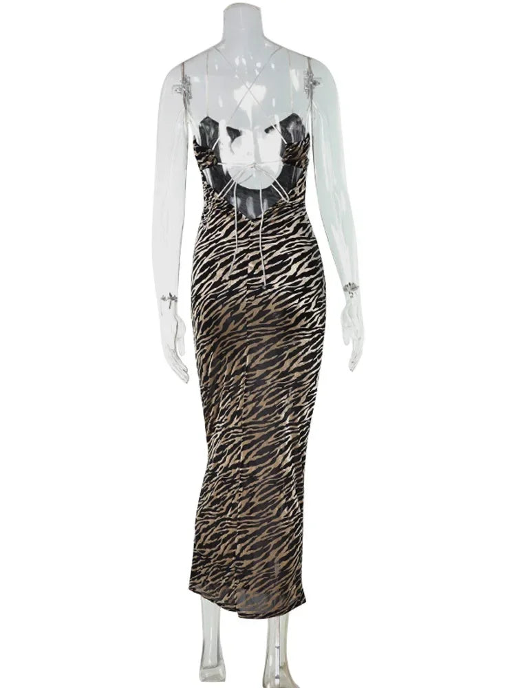 Rhinebeck Strapless Bandage Zebra Striped Sheath Bodycon Hollow Out Backless Dress