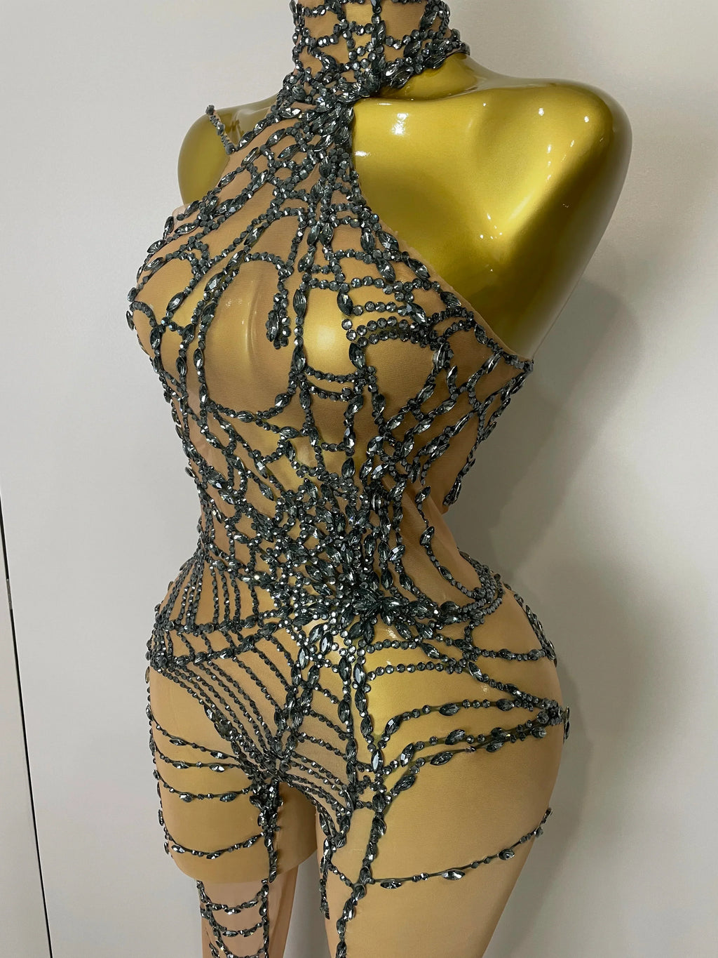 Hamburg Sparkly Diamonds Sexy Mesh Nightclub Clothing Drag Queen Jumpsuit