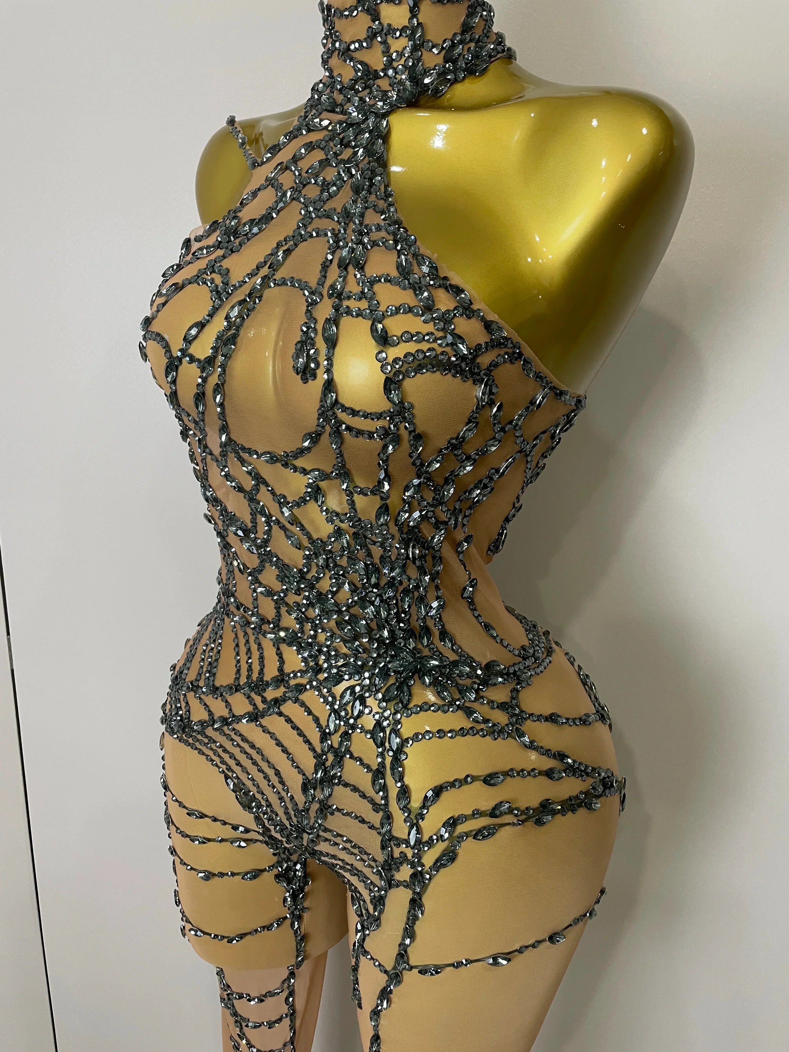 Hamburg Sparkly Diamonds Sexy Mesh Nightclub Clothing Drag Queen Jumpsuit