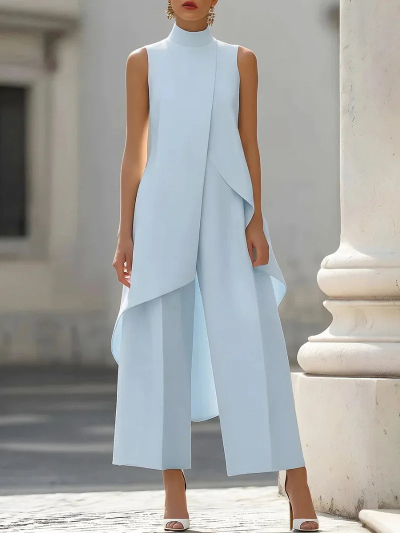 Mila Irregular Sleeveless Elegant Commuter Two Piece Sets