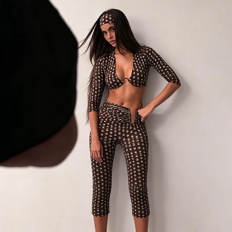 Diana V Point Cross Long Sleeve Two Piece Sets