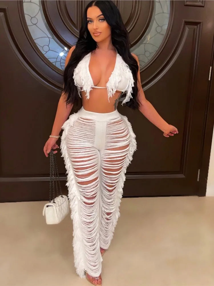 Linda Sexy Women Knitted Crochet Two Piece Sets